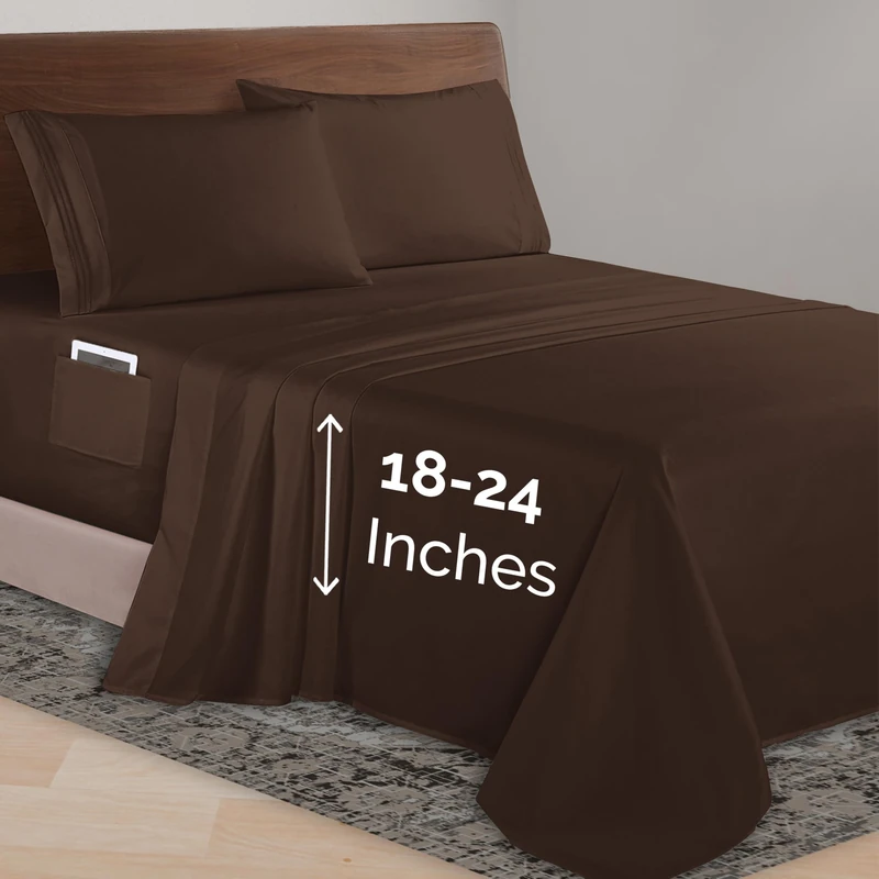Elegant Comfort Luxurious 1500 Premium Hotel Quality Microfiber 4-Piece Sheet Set, 18-24 Inches Deep - Extra Deep Pocket Sheets - Ultra Soft 4PC Deep Pocket Sheets, Twin/Twin XL, Chocolate Brown