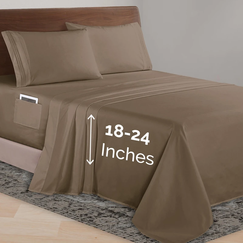 Elegant Comfort Luxurious 1500 Premium Hotel Quality Microfiber 4-Piece Sheet Set, 18-24 Inches Deep - Extra Deep Pocket Sheets - Ultra Soft 4PC Deep Pocket Sheets, Queen, Taupe