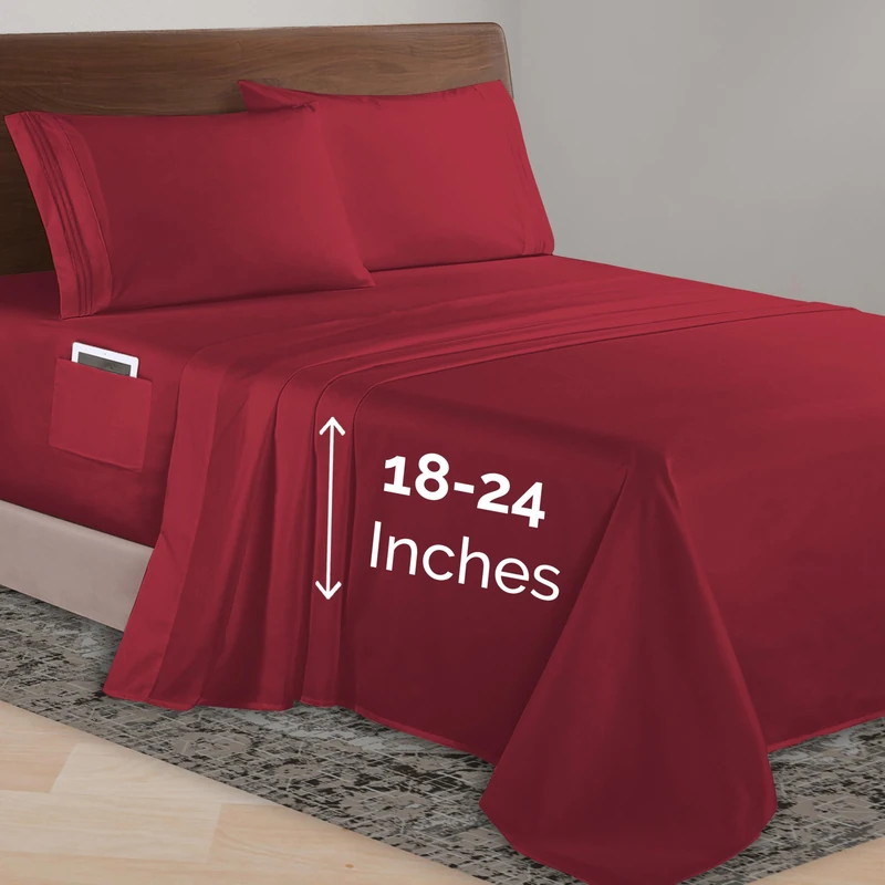 Elegant Comfort Luxurious 1500 Premium Hotel Quality Microfiber 4-Piece Sheet Set, 18-24 Inches Deep - Extra Deep Pocket Sheets - Ultra Soft 4PC Deep Pocket Sheets, California King, Burgundy