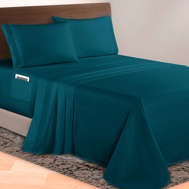 Elegant Comfort Luxurious 1500 Premium Hotel Quality Microfiber 4-Piece Sheet Set, 18-24 Inches Deep - Extra Deep Pocket Sheets - Ultra Soft 4PC Deep Pocket Sheets, Twin/Twin XL, Marine Teal