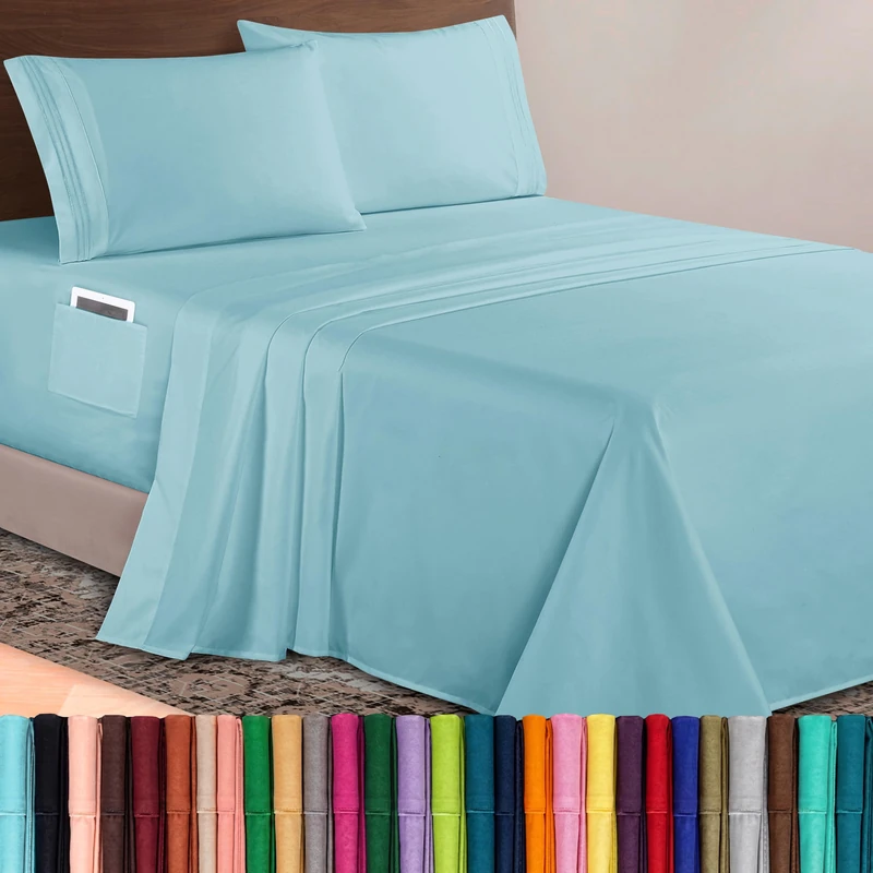 Elegant Comfort Luxurious 1500 Premium Hotel Quality Microfiber 4-Piece Sheet Set, 18-24 Inches Deep - Extra Deep Pocket Sheets - Ultra Soft 4PC Deep Pocket Sheets, California King, Aqua Blue