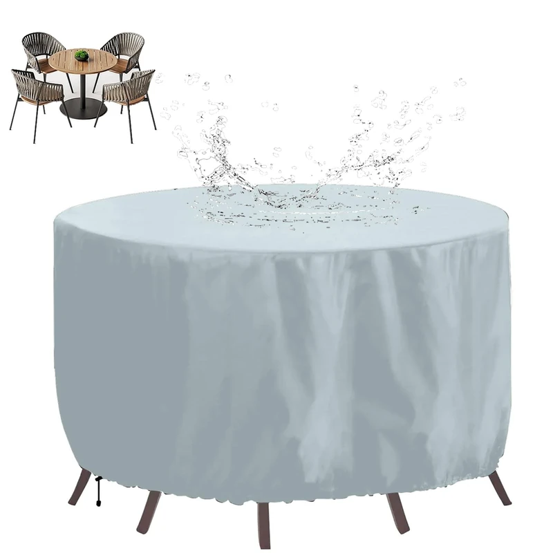 XHBJSH Garden Furniture Covers Waterproof 210x120cm Round Outdoor Table Cover, Heavy Duty 420D Oxford Fabric Outdoor Table and Chairs Cover, Circular Patio Table Cover Windproof, Anti-UV, Gray