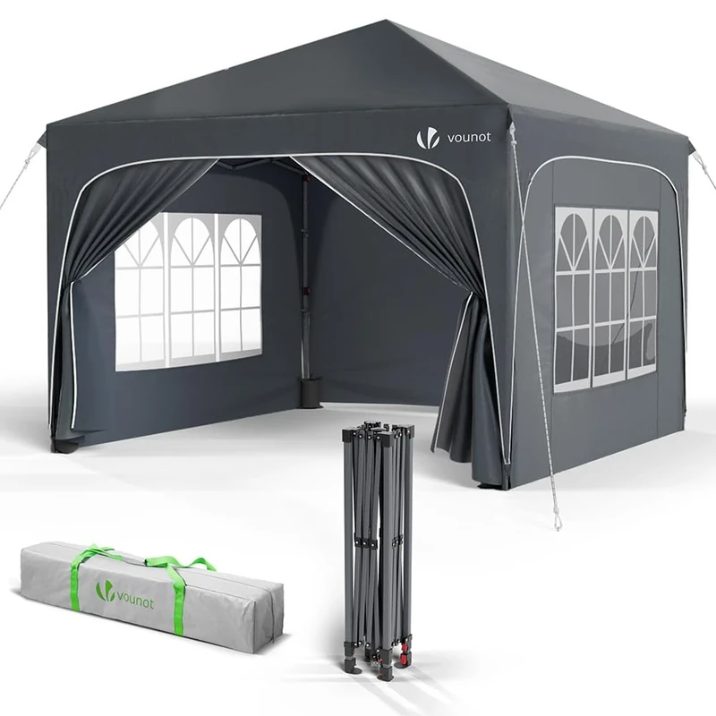 VOUNOT® 3m x 3m Pop Up Waterproof Gazebo with Sides & 4 Weight Bags & Carry Bag, Marquee Garden Party Tent Outdoor, Grey