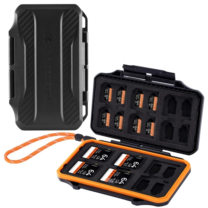 K&F Concept 36 Slot Memory Card Case, for 12 x SD & 24 x Micro SD (TF) Cards, Water-Resistant Anti-Shock Portable Storage Box Organizer