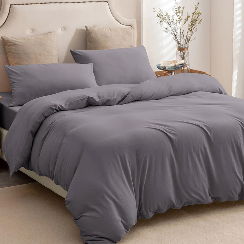 PURE ERA Jersey Knit Duvet Cover Set 100% T-Shirt Cotton Super Soft Comfy 3pc Bedding Set with Zipper Closure (Solid Grey Purple, King, 104'' x 90'')