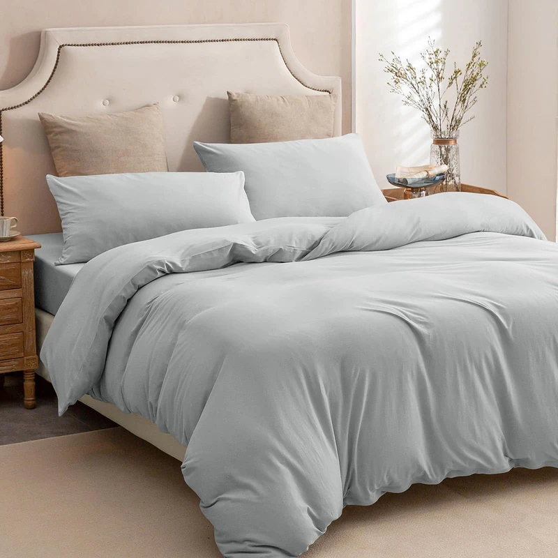 PURE ERA Jersey Knit Duvet Cover Set 100% T-Shirt Cotton Super Soft Comfy 3pc Bedding Set with Zipper Closure (Solid Light Grey, King, 104'' x 90'')