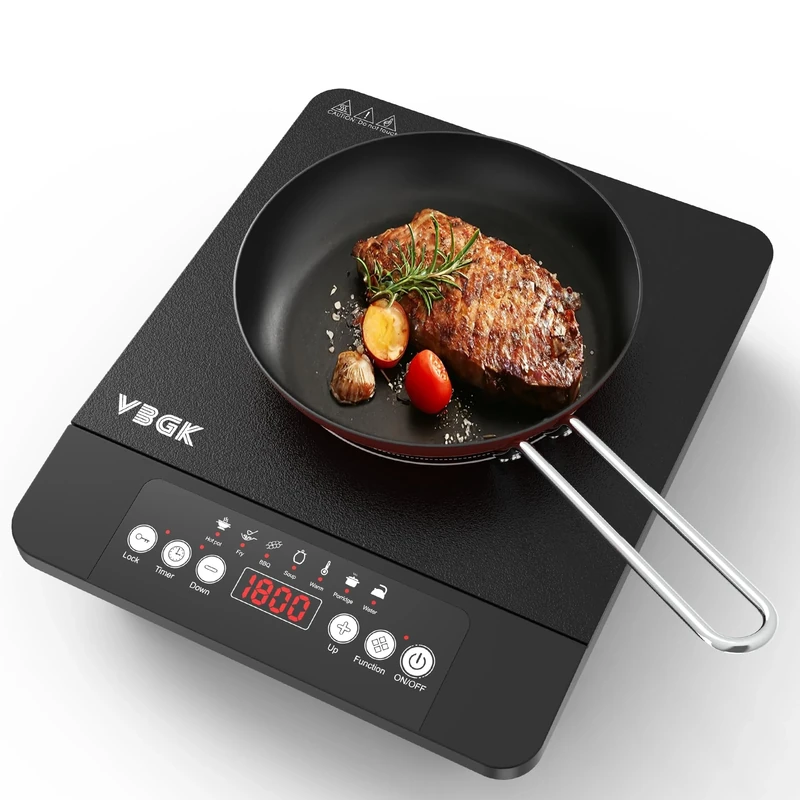 VBGK Single Induction Hob, 1800W Portabl Induction Cooker, 7 Cooking Modes, Induction Stove with LED Touch Display, 8 Power Levels & 4 Hour Timer, Child Lock