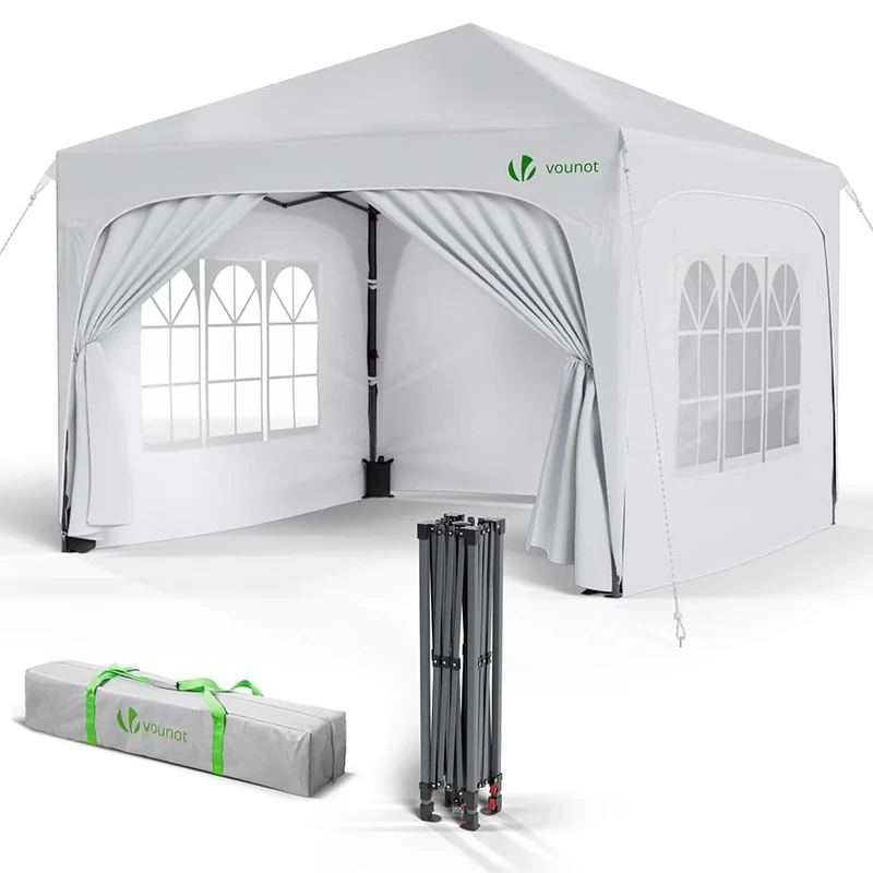 VOUNOT® 3m x 3m Pop Up Waterproof Gazebo with Sides & 4 Weight Bags & Carry Bag, Marquee Garden Party Tent Outdoor, White