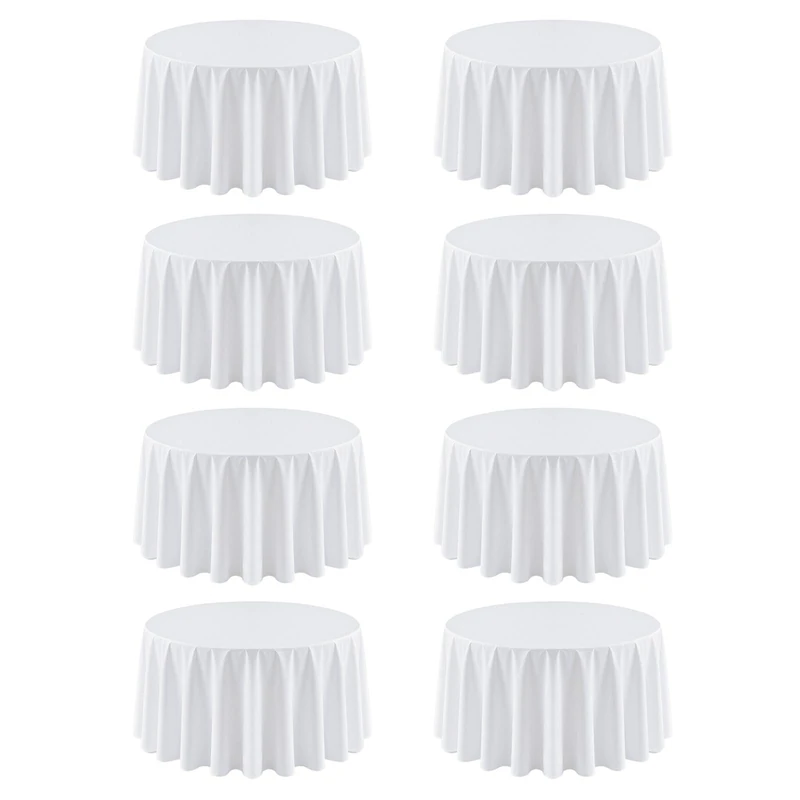 RestfulGlow 8 Pack White Round Tablecloth 108 Inch