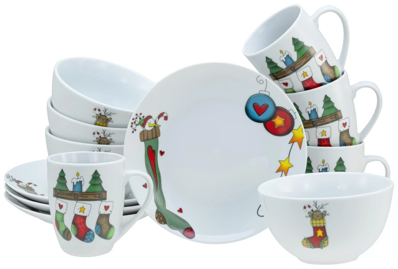 CreaTable, 21848, Serie Luna Socken, 12-Piece Set for 4 Persons, Brunch Set aus Porzellan, spülmaschinen- und mikrowellengeeignet, Qualitätsproduktion