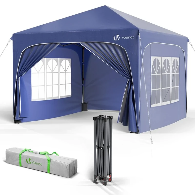 VOUNOT® 3m x 3m Pop Up Waterproof Gazebo with Sides & 4 Weight Bags & Carry Bag, Marquee Garden Party Tent Outdoor, Blue