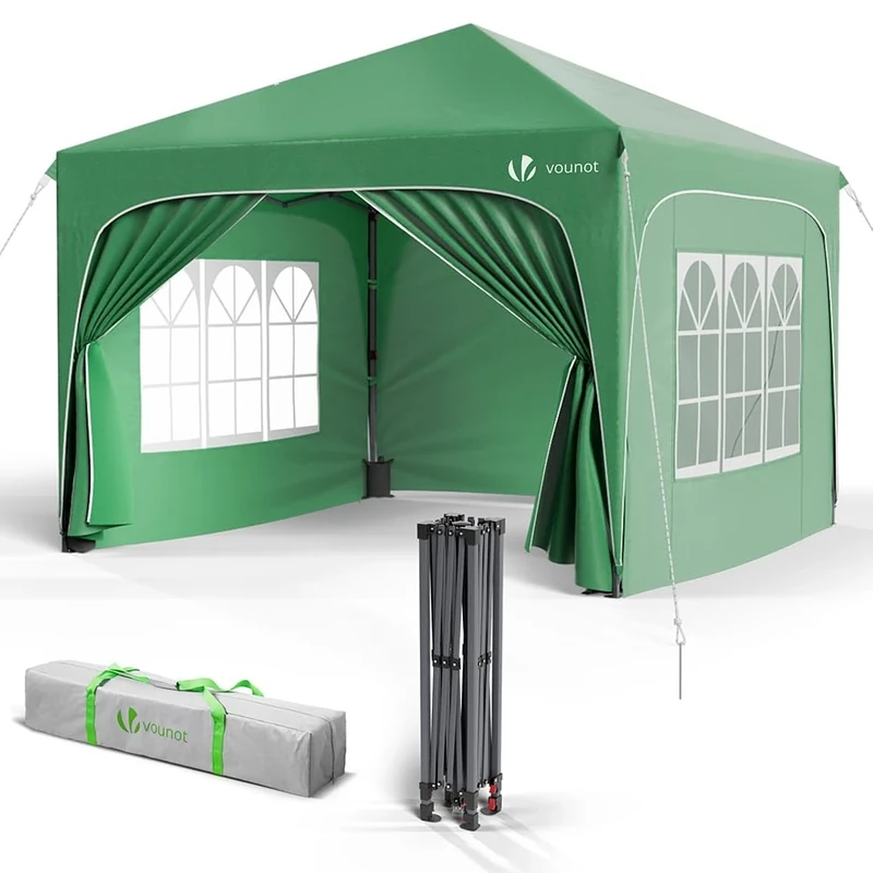 VOUNOT® 3m x 3m Pop Up Waterproof Gazebo with Sides & 4 Weight Bags & Carry Bag, Marquee Garden Party Tent Outdoor, Green