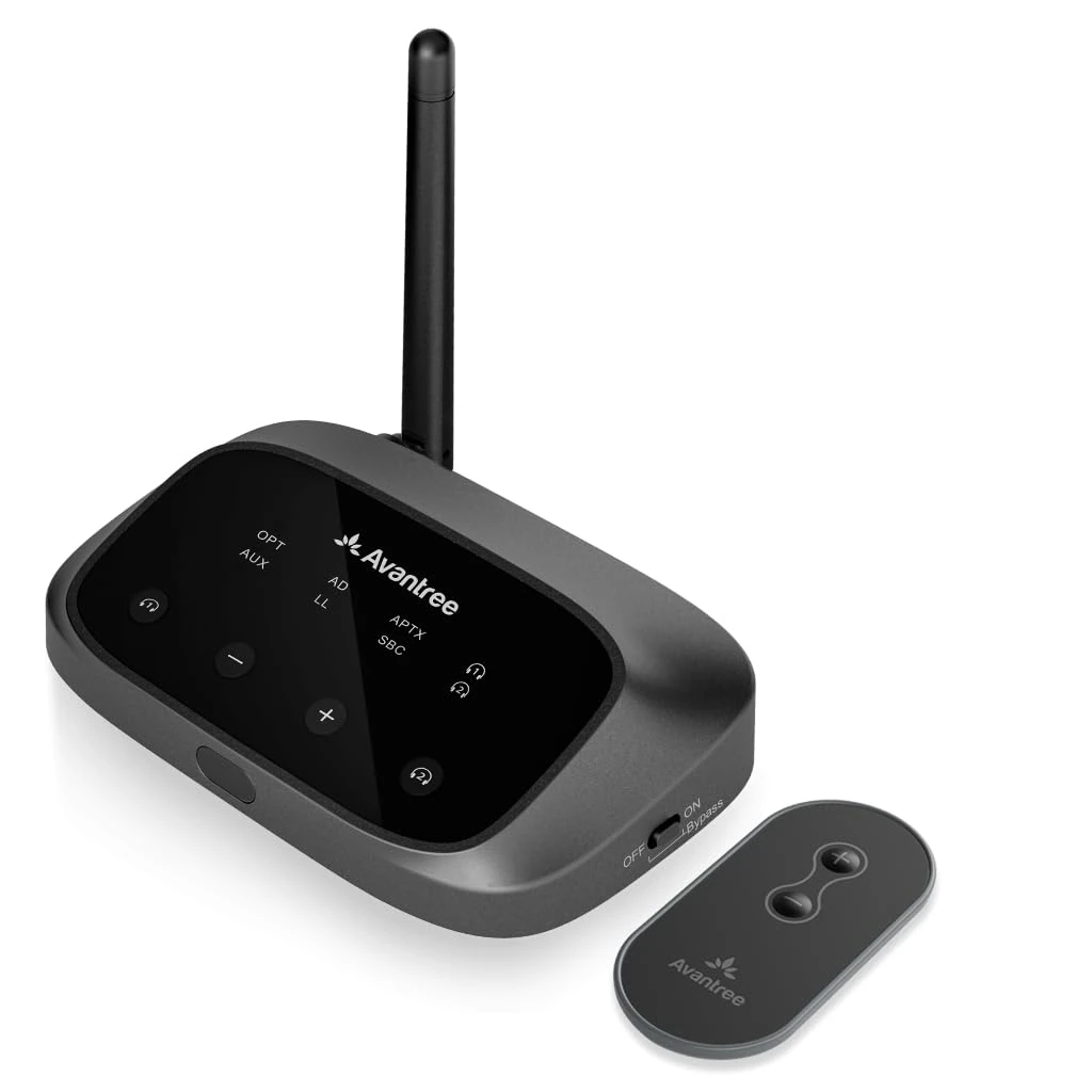 Avantree Oasis Plus 2 - Bluetooth 5.3 Transmitter for TV with Remote Volume Control, aptX-Adaptive, and Soundbar Passthrough, Compatible with Optical or AUX ported TVs