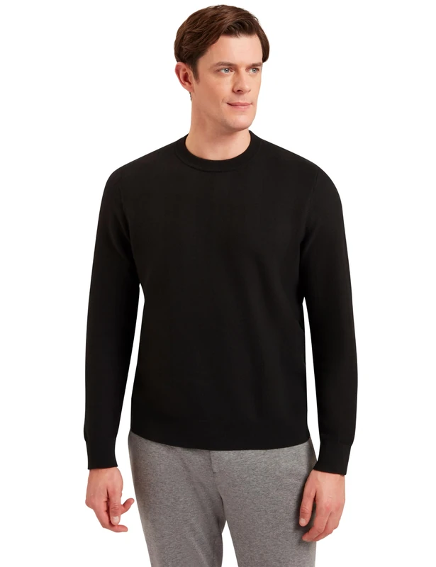 Ted Baker London JAMALS-LS Herringbone Stitch Crew Neck Sweater, Black