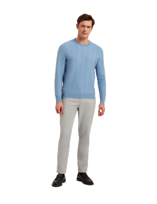 Ted Baker London JAMALS-LS Herringbone Stitch Crew Neck Sweater, Blue