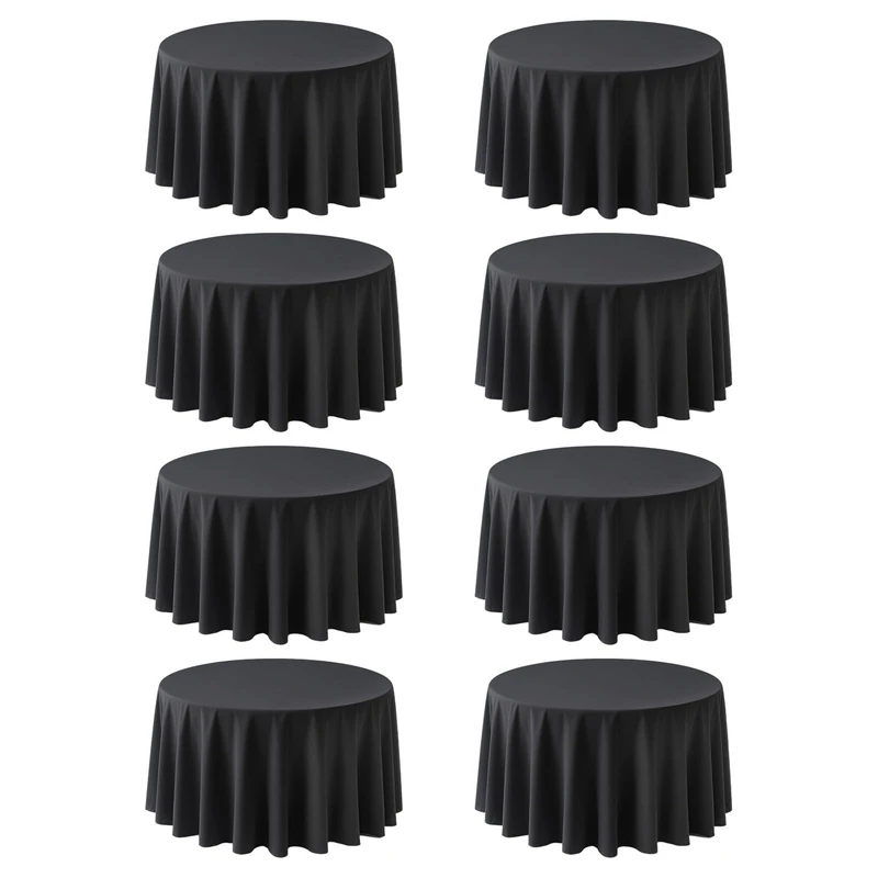 RestfulGlow 8 Pack Black Round Tablecloths 108 Inch