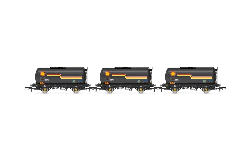 Hornby R60259 Shell, TTA Tank Wagon Triple Pack - Era 8 Freight Wagons Wagons & Wagon Packs, Black, 00 Gauge