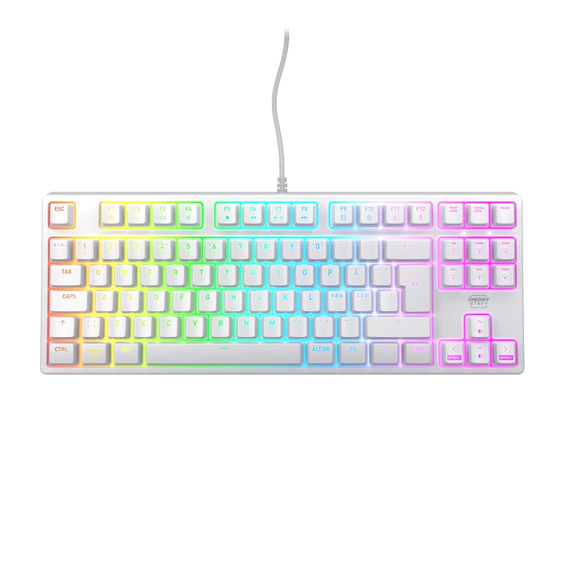 CHERRY XTRFY K4V2 TKL, Wired Gaming Keyboard without Numpad, Pan-Nordic Layout (QWERTY), RGB Lighting, Mechanical MX2A RED Switches, White