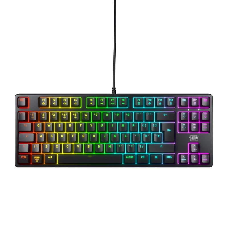 CHERRY XTRFY K4V2 TKL, Wired Gaming Keyboard without Numpad, UK-Layout (QWERTY), Customisable RGB Lighting, Mechanical MX2A RED Switches, Black