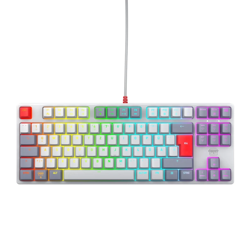 CHERRY XTRFY K4V2 TKL, Wired Gaming Keyboard without Numpad, German Layout (QWERTZ), RGB Lighting, Mechanical MX2A RED Switches, Retro