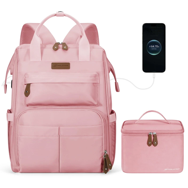 Maelstrom Laptop Backpack for Women Men,Travel Backpack Fits 15.6-17.3 Inch Laptop,Work Bag with Insulated Lunch Box for Nurse, Office, Teacher (Pink)