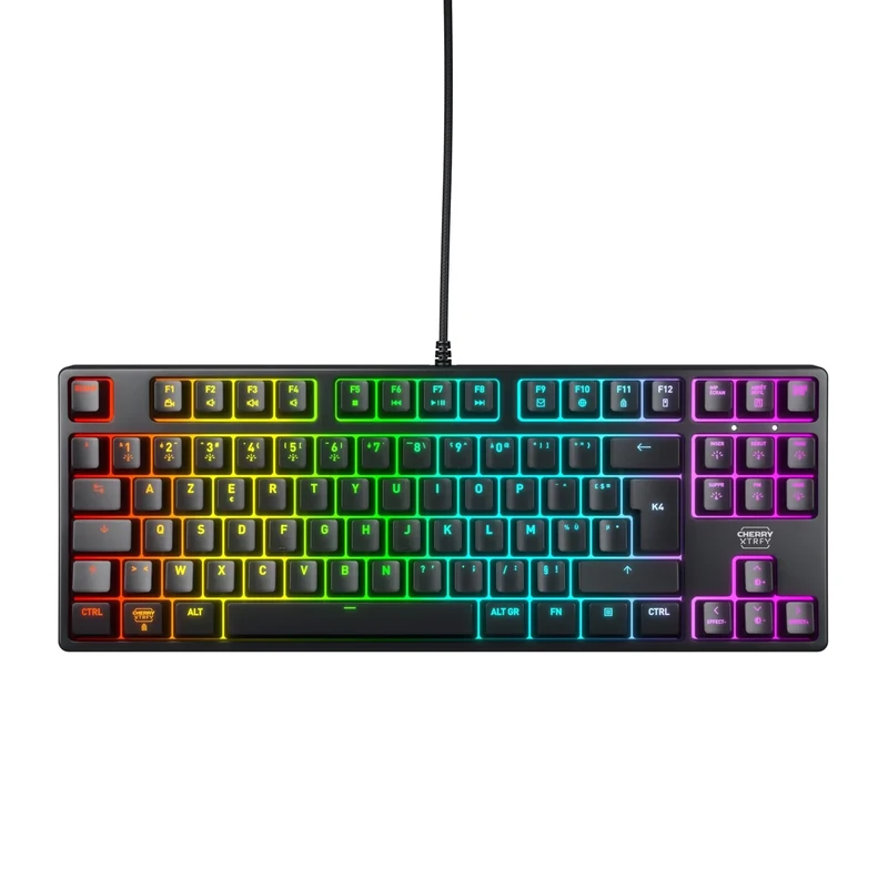 CHERRY XTRFY K4V2 TKL, Wired Gaming Keyboard without Numpad, French Layout (AZERTY), RGB Lighting, Mechanical MX2A RED Switches, Black
