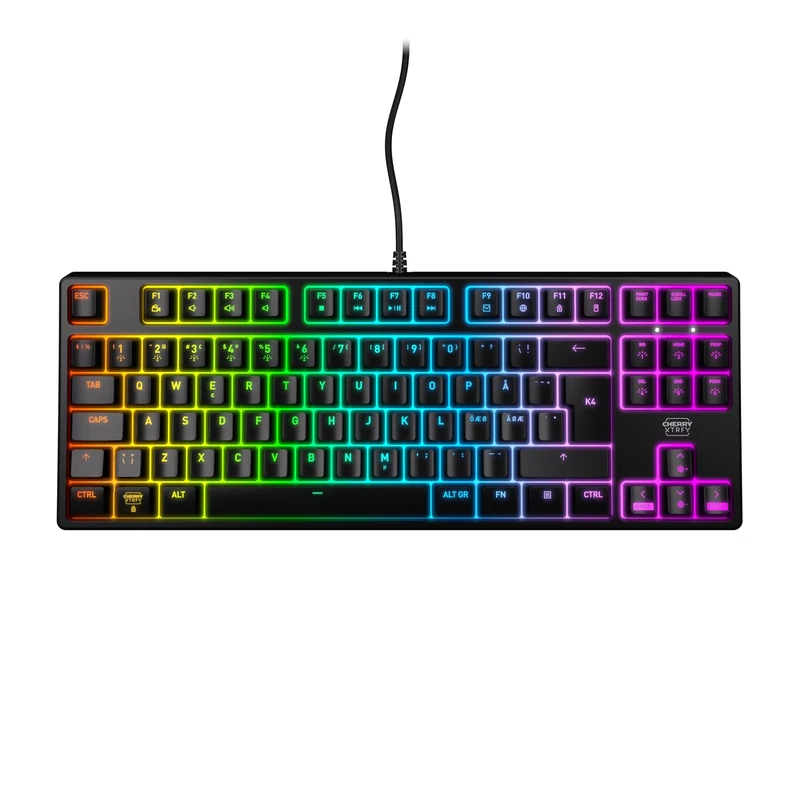 CHERRY XTRFY K4V2 TKL, Wired Gaming Keyboard without Numpad, Pan-Nordic Layout (QWERTY), RGB Lighting, Mechanical MX2A RED Switches, Black