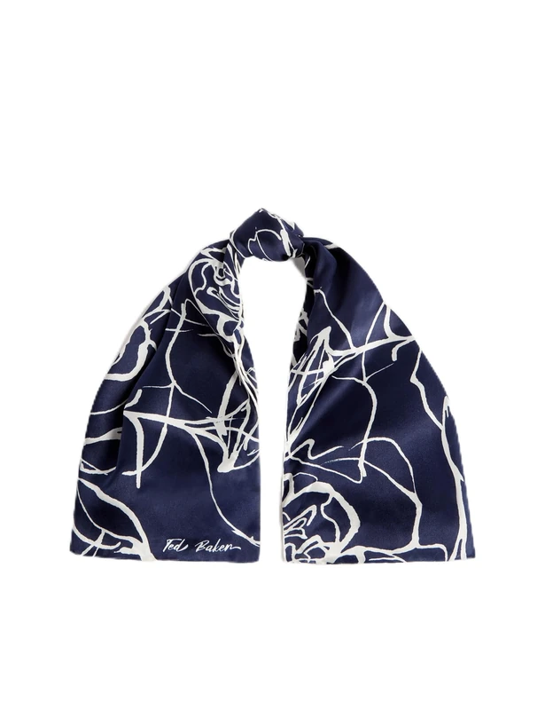 Ted Baker London DENNISE-Linear Rose Silk Square Scarf, NAVY