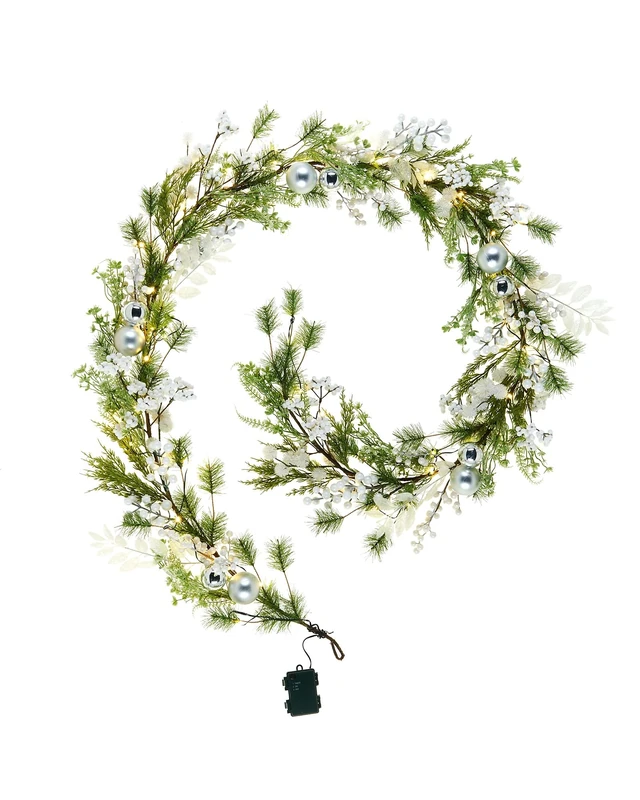 Pre-Lit White Berry Mixed Tip Garland