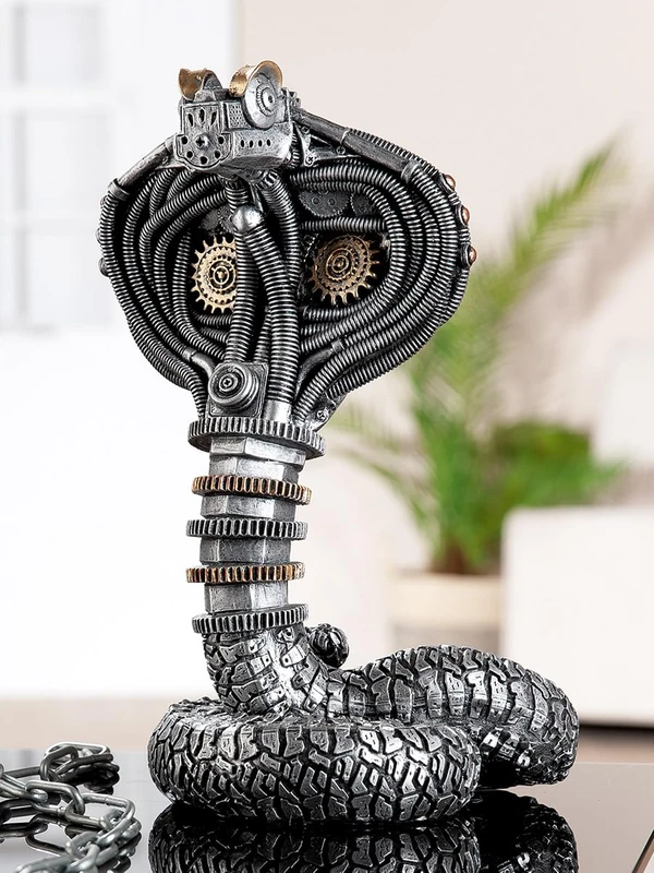 Casablanca Steampunk Cobra Figurine Resin Silver Metallic Effect H 30.5 cm W 20 cm D 16 cm Decorative Gift Collectible Vintage