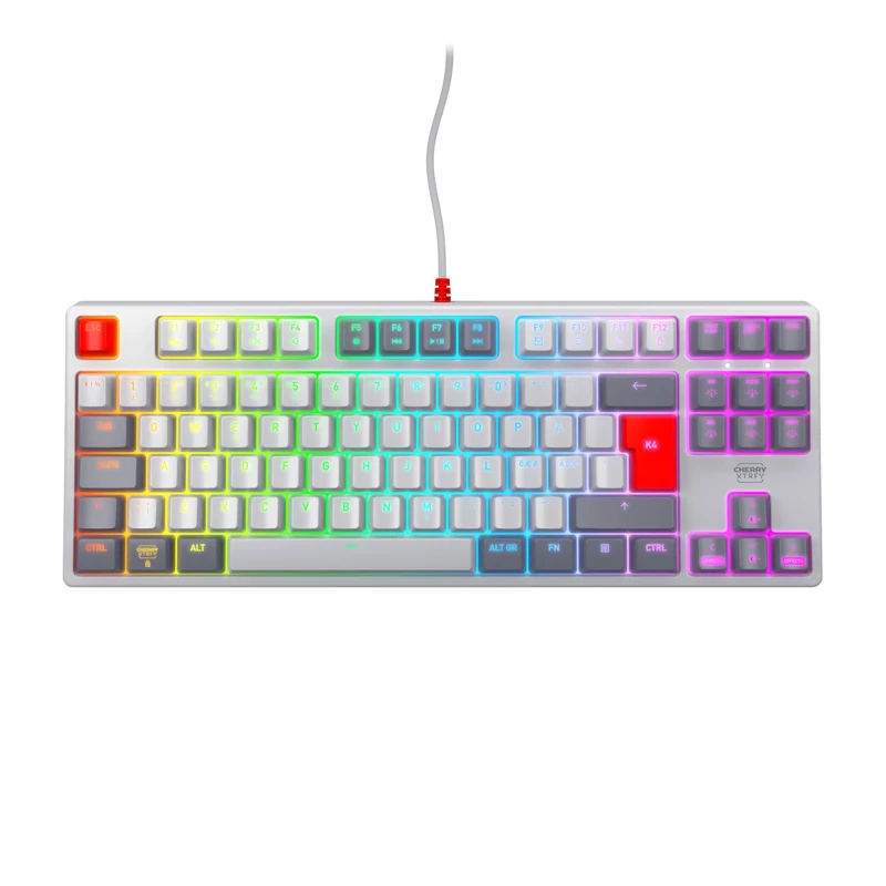 CHERRY XTRFY K4V2 TKL, Wired Gaming Keyboard without Numpad, Pan-Nordic Layout (QWERTY), RGB Lighting, Mechanical MX2A RED Switches, Retro