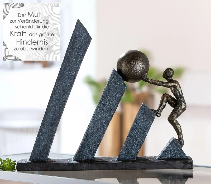 Casablanca Forward Sculpture Resin Antique Finish Anthracite/Copper Ball & Man Motif H 27.5 cm W 32 cm D 8 cm Decorative Art Statue Home Accessory