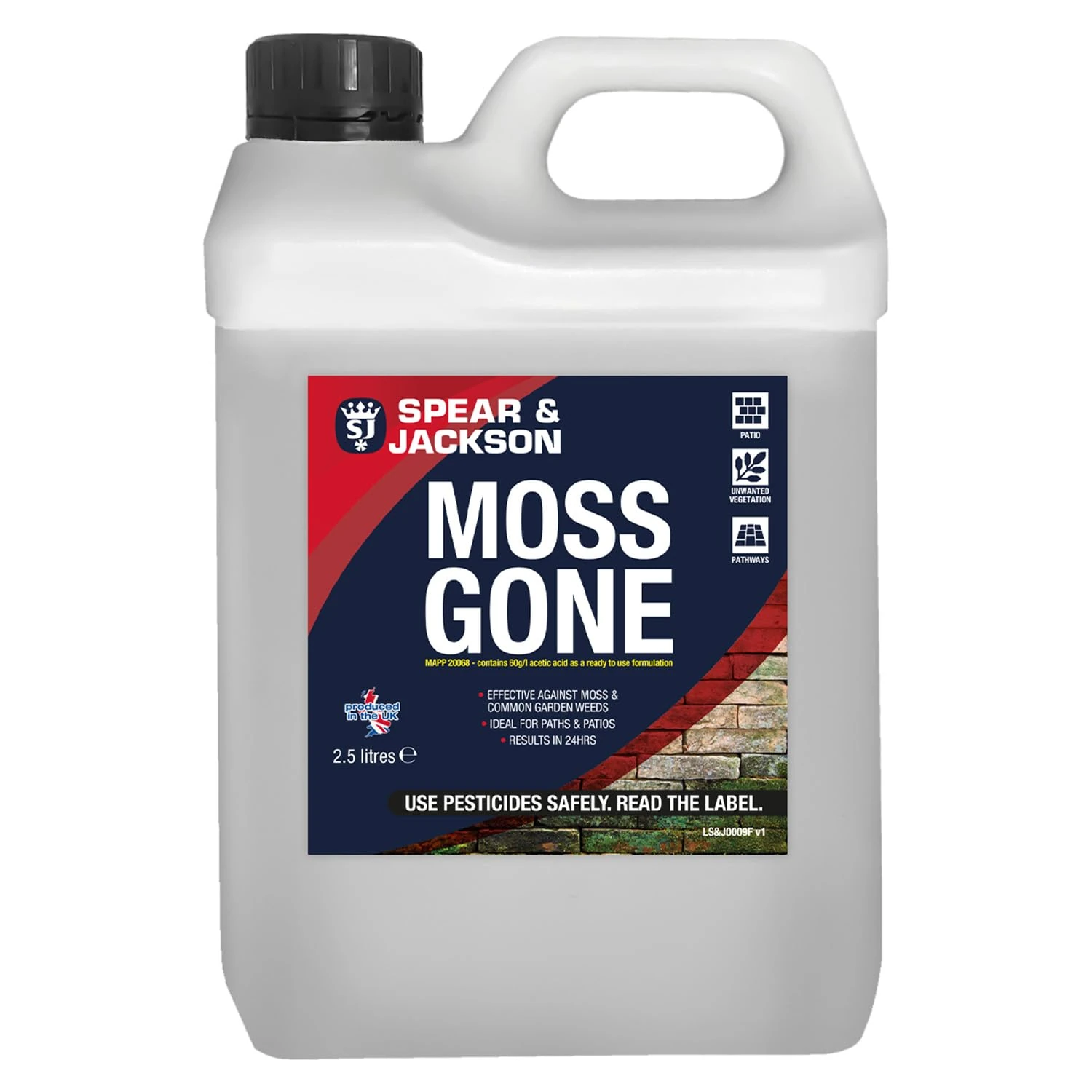 Spear & Jackson Moss Gone Moss Killer, 2.5 Litres, For Paths, Patios, Roofs, Walls, Tarmac, Gravel