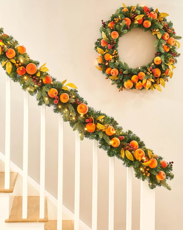 Pre-Lit Decorated Apple and Peach Garland