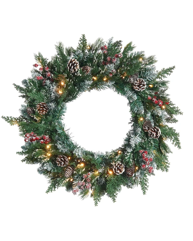 Pre-Lit Snow Flocked Mixed Tip Wreath
