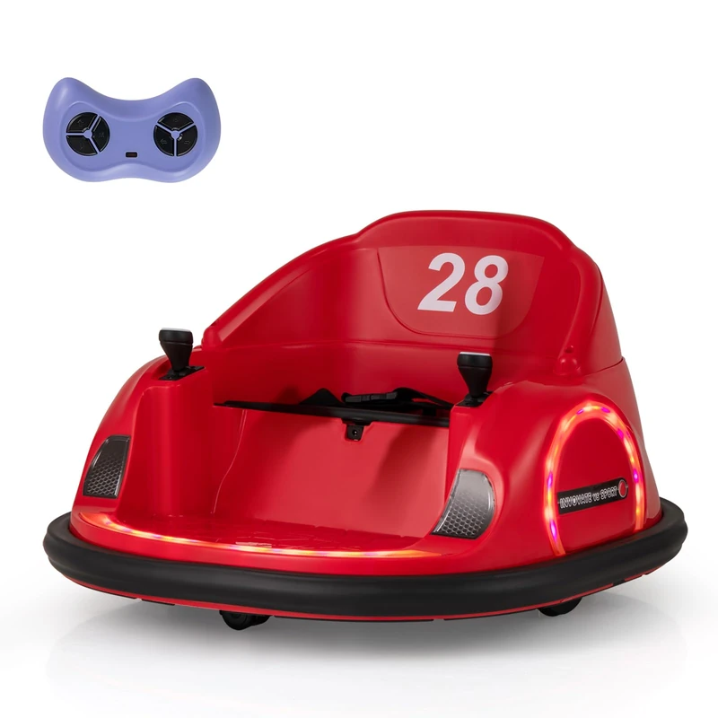 GYMAX Kids Ride on Bumper Car, 6V/12V Electric Waltzer Car with Remote Control, Dual Joysticks, Music & Lights, 360° Rotation Spin Toy Vehicle for 18+ Months Old (Red, 6V: 66.5x64.5x39cm)