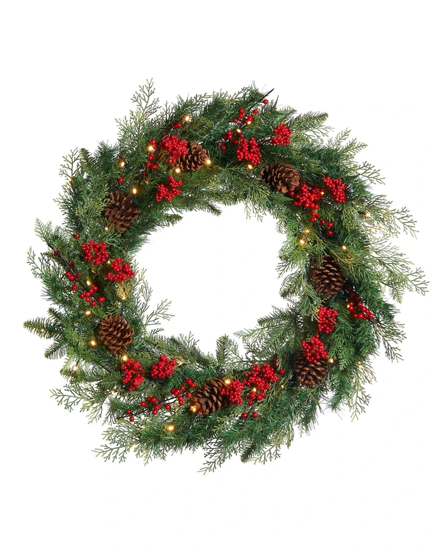 Pre-Lit Berries & Pinecones Wreath