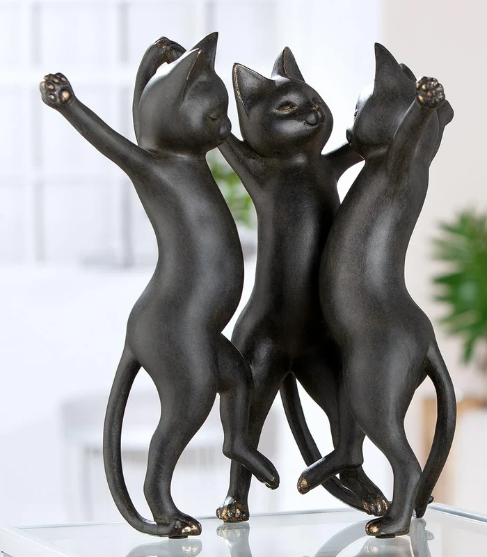 GILDE Gatto Resin Figurine Black Metallic Look Cat Height 30.5 cm Width 26 cm Depth 21 cm Decorative Sculpture Home Accessory Gift