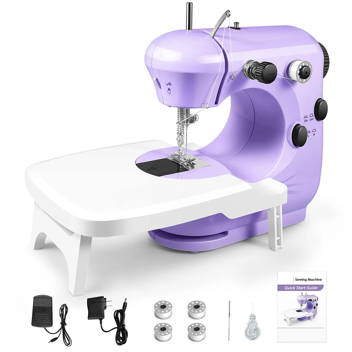Sewing Machine for Beginners, Portable Double Speed Sewing Machine with Extension Table & Foot Pedal & Sewing Accessories, Small Sewing Machine for Clothes, Pillowcases, Sheets, Home Use