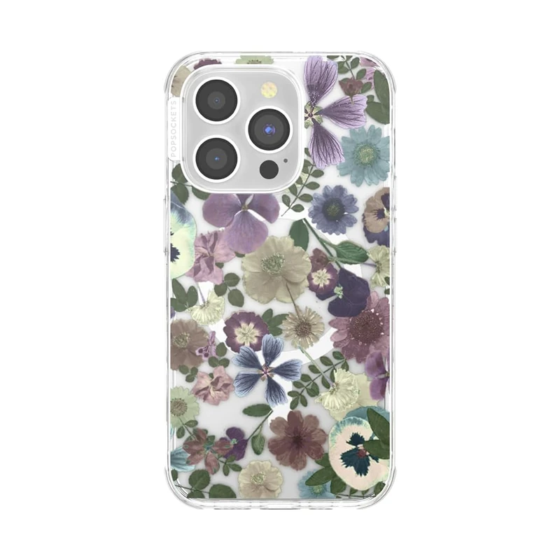 PopSockets iPhone 14 Pro Case with MagSafe, Phone Case for iPhone 14 Pro, Grip Sold Separately, Wireless Charging Compatible - Pressed Flowers