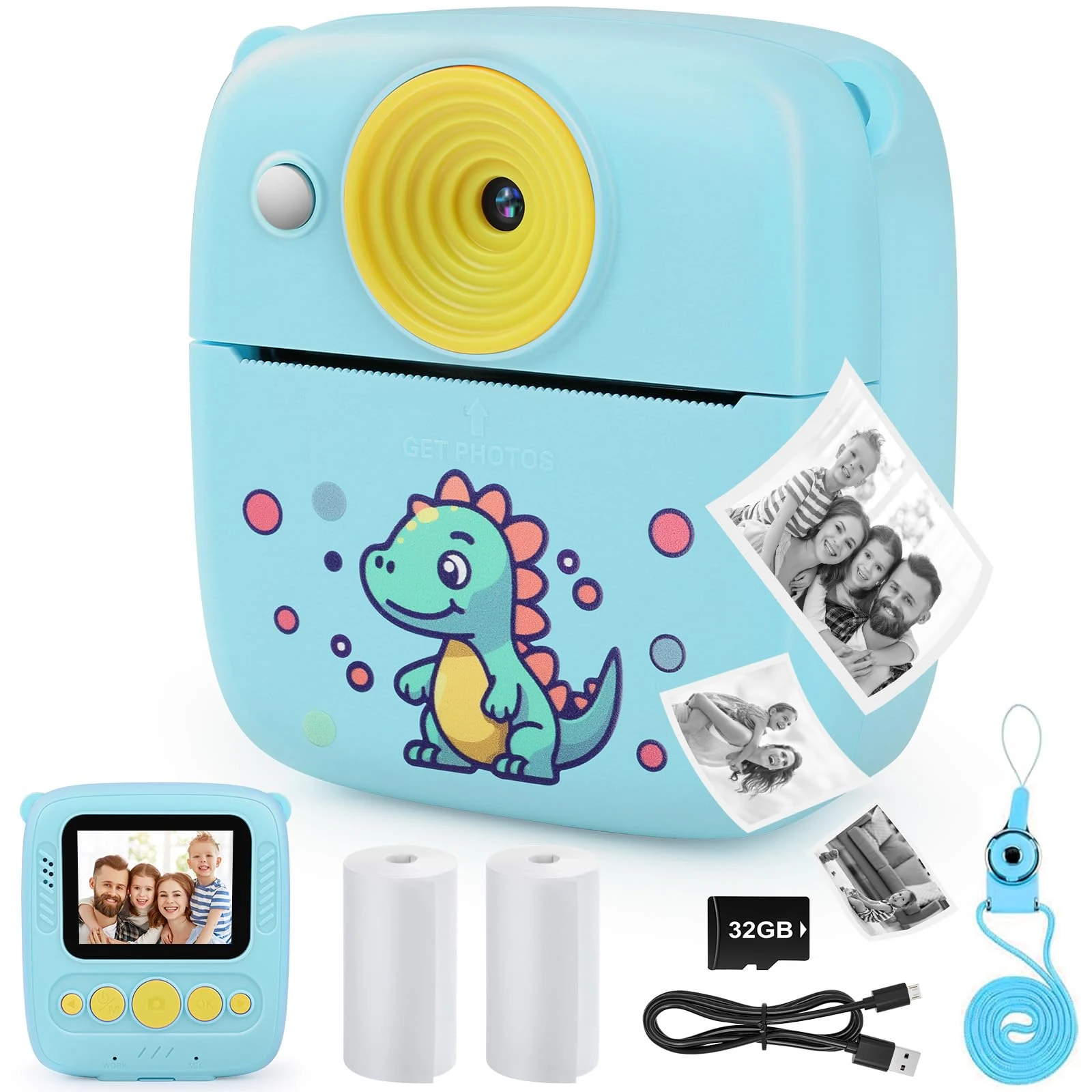 Kids Camera Instant Print, 48MP Instant Camera for Kids with 32GB Card & Photo Paper, Christmas Birthday Gifts Toys for Girls & Boys Aged 3-12