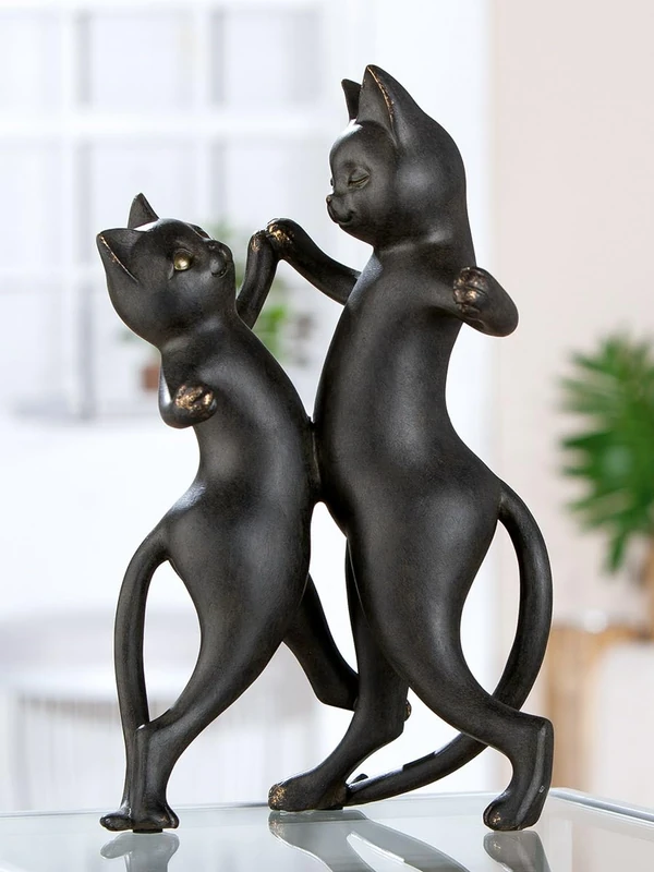 GILDE Gatto Resin Black Metallic Look Cat Figurine Height 30.5 cm Width 17.5 cm Depth 16 cm Decorative Sculpture Home Accessory Gift