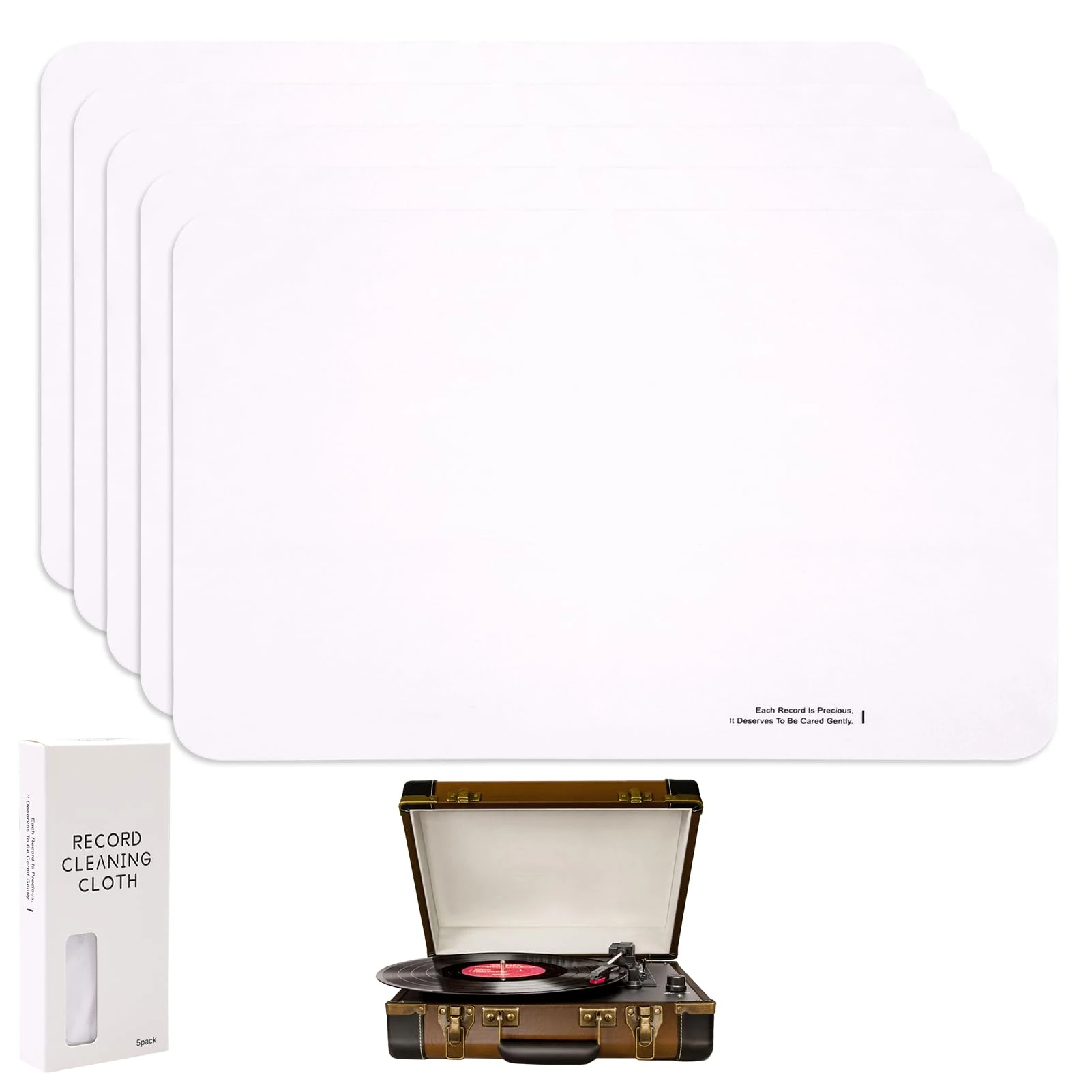 5Pcs Special Cleaning Cloth for Vinyl Records CDs, No Damage to The Disc, Can Be Wetted with Water, Lint Free Microfibre Cloth Absorbent Pad (White)