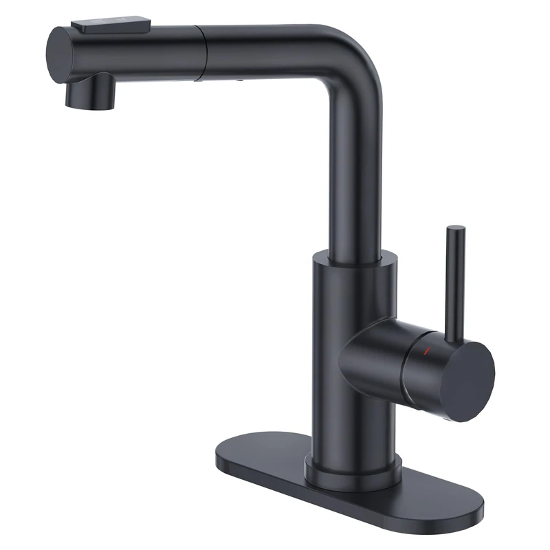 CREA Black Kitchen Faucet with Pull Down Sprayer - Bar Sink Faucets Single Hole/Handle - Modern Stainless Steel Small Kitchen Faucet for Mini Sink RV Outdoor Utility Laundry Faucet