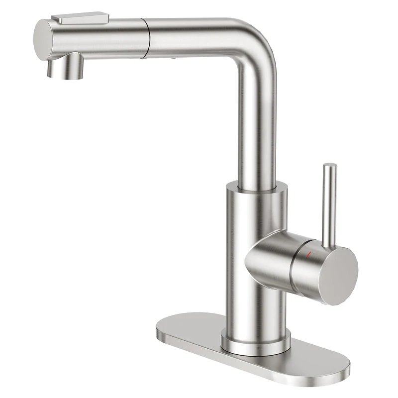 CREA Kitchen Faucet with Pull Down Spray Head - Pre-Humid Bar Sink Taps with Single Hole/Handle - Brushed Nichel Stainless Steel Small Faucet for Mini Sink, Motorhome, Outdoor