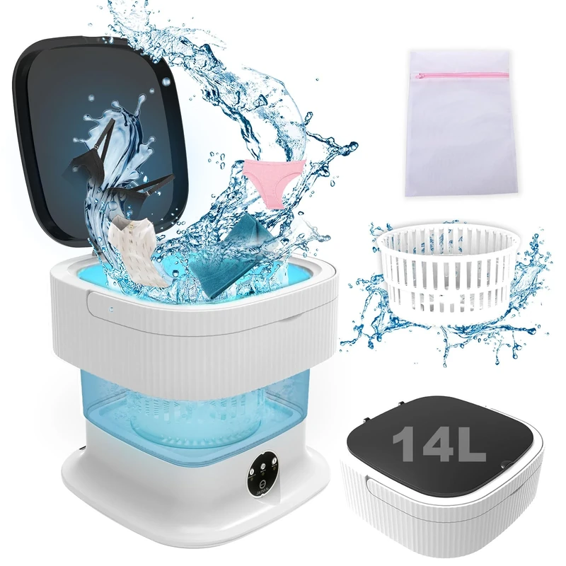 Portable Washing Machine, 14L 2.2kg 2 in 1 Small washing Machine with Laundry Bag Cleaning of Underwear, Baby Clothes, Socks, Towel, Cap, Lavadora Portatil Suitable for Apartments, RV, Camping, Blue