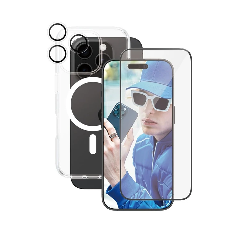 PanzerGlass CARE 3-IN-1 BUNDLE for Apple iPhone 16 Pro 6.3" 2024 Screen Protector + Clear Hard Case w/MagSafe + Lens Protector, Full 360° Drop & Scratch Protection - Clear Set