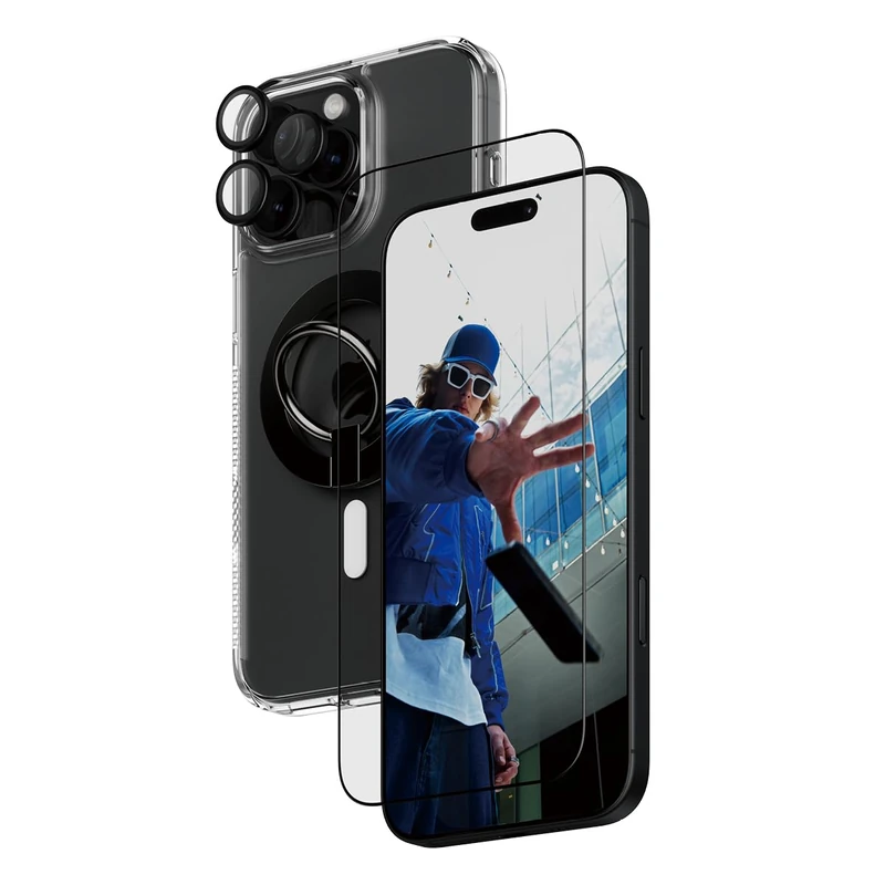 PanzerGlass 4-IN-1 BUNDLE for Apple iPhone 16 Pro Max 6.9" 2024| Glass Screen Protector + Hard Case w/MagSafe + Lens Protector + Magnetic Ring Mount| Full 360° Drop & Scratch Protection - Clear - Image 1