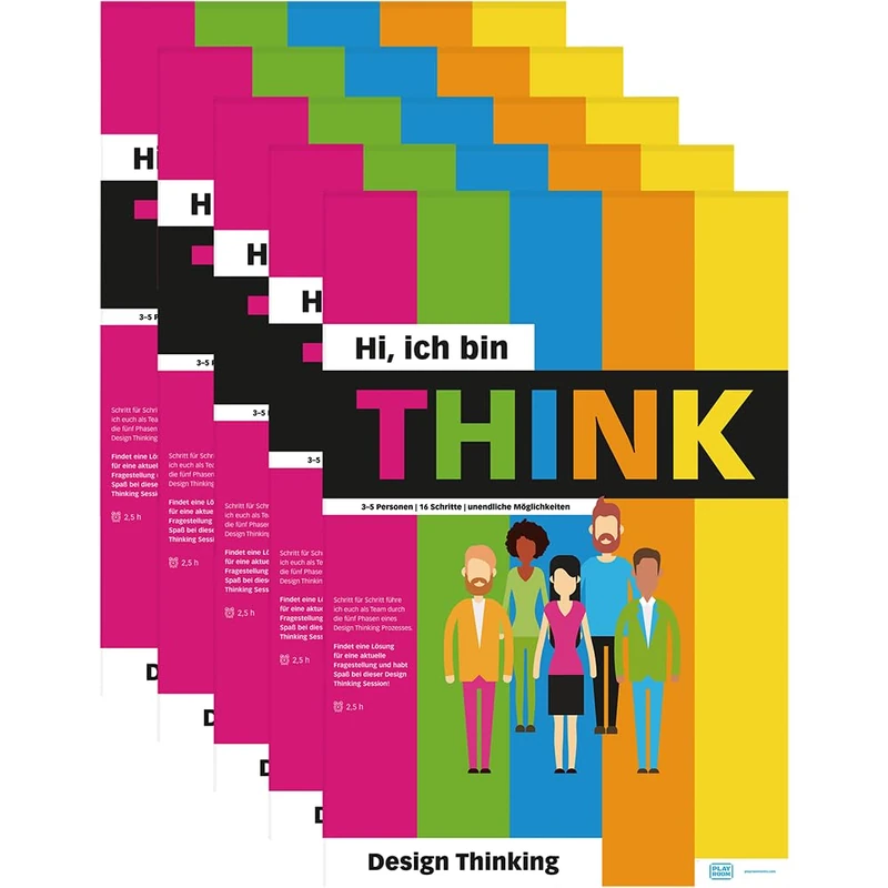 PLAYROOM Think Flip Paper Pad Pack of 5 - DIY Design Thinking Framework in German for Teams, Ideal for Innovation & Collaboration - German Language
