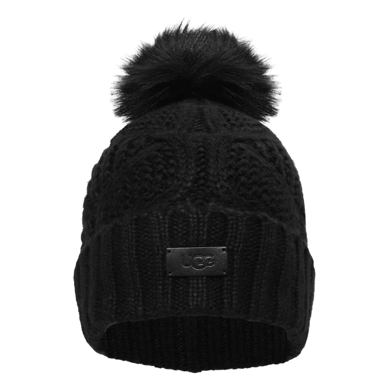 UGG Women's Cable Beanie with Pom, Black, One Size - Image 1